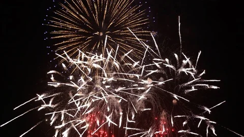 The fireworks in the night sky Stock Footage 100692639