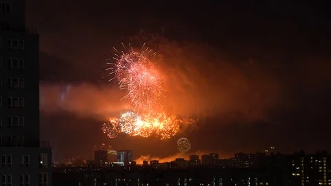 Fireworks in the night sky Stock Footage 107749900