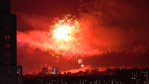 Fireworks in the night sky Stock Footage 107749902