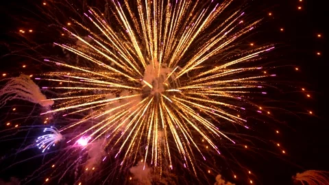 The fireworks in the night sky Stock Footage 166186398