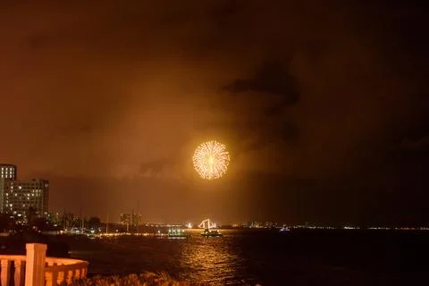 Fireworks in the night sky n the background Stock Photos