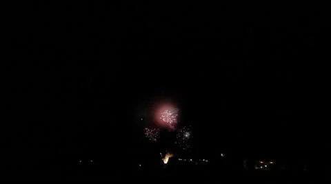 Fireworks in the night sky. Wide angle shot Stock Footage 49115155