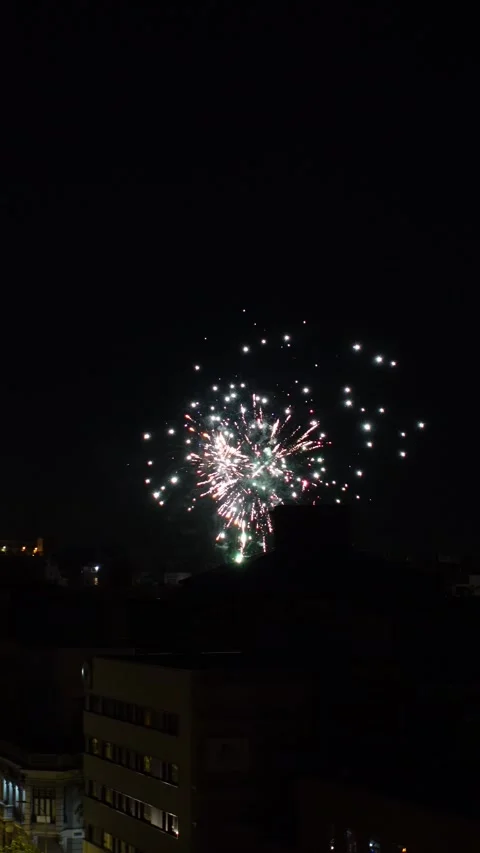 Fireworks in the night vertical Stock Footage 277933521