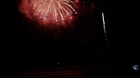 Fireworks on the ocean Stock Footage 80803897