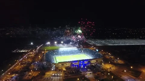 Fireworks over the Bicentenario Stadium, during a Friendly MAtch between Stock Footage 138421071