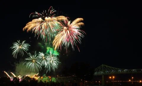 Fireworks over Bridge Stock Photos