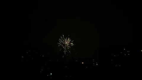 Fireworks Over The Buildings Stock Footage 123704474