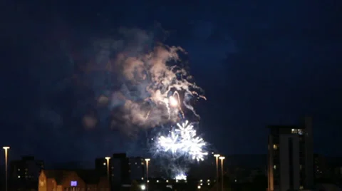 Fireworks over city centre Stock Footage 36780091