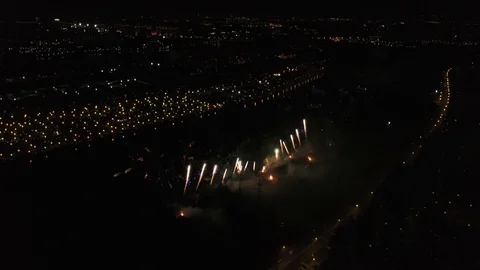 Fireworks over the city district Video stock 92437982
