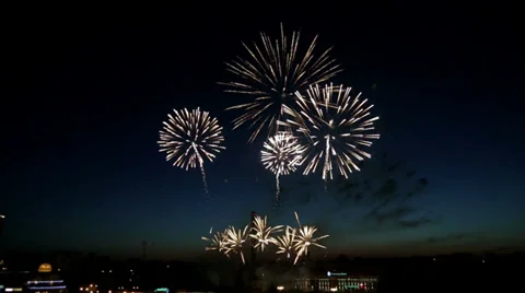 Fireworks over a city Stock Footage