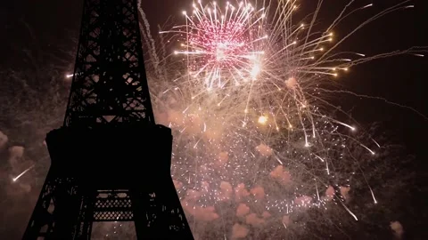 Fireworks over the Eiffel Tower ( time lapse, with zoom). Paris Stock Footage 234065140