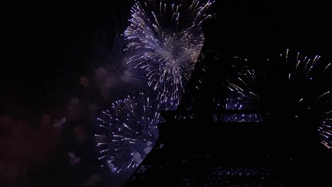 Fireworks over the Eiffel Tower ( time lapse, with zoom). Paris Stock Footage 234065316
