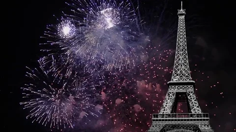 Fireworks over the Eiffel Tower ( time lapse, with zoom). Paris Stock Footage 234065572