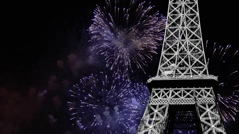 Fireworks over the Eiffel Tower ( time lapse, with zoom). Paris Stock Footage 234066493