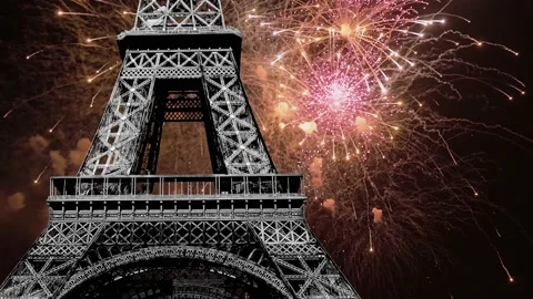 Fireworks over the Eiffel Tower ( time lapse, with zoom). Paris Stock Footage 234066832