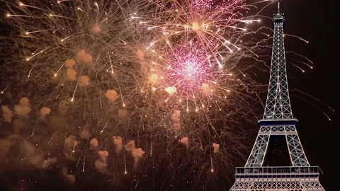 Fireworks over the Eiffel Tower ( time lapse, with zoom). Paris Stock Footage 234067174