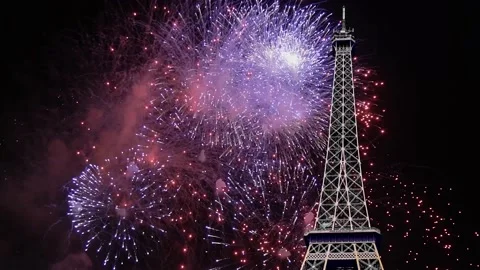 Fireworks over the Eiffel Tower ( time lapse, with zoom). Paris Stock Footage 234067535