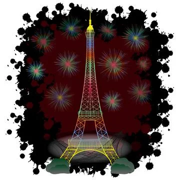 Fireworks over the Eiffel tower. Vector illustration. Stock-Illustration