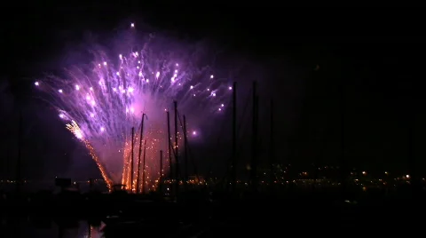Fireworks over harbor Stock Footage 280281