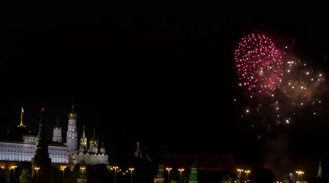 Fireworks over the Kremlin, Moscow Stock Footage 68051253