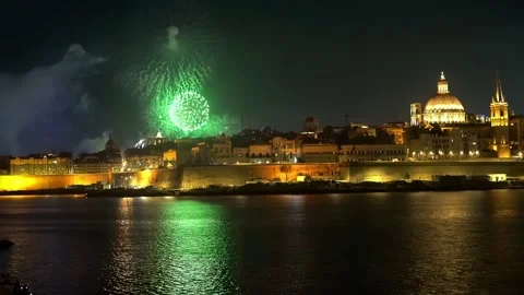 Fireworks over La Valletta Stock Footage 335145774
