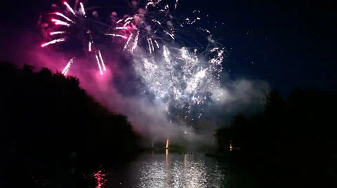 Fireworks over lake Video stock 23930517