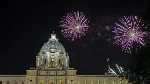 Fireworks over the Minnesota Capitol Medium Shot Video stock 81144701