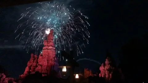 Fireworks over Mountain Stock Footage 110762352