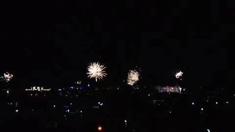 Fireworks over the night city Stock Footage 262608703