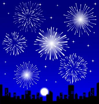 Fireworks  over the Night City, vector illustrated Stock Illustration
