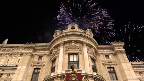 Fireworks over the Opera Garnier (Garnier Palace), Paris, France, with zoom Stock Footage 266805911