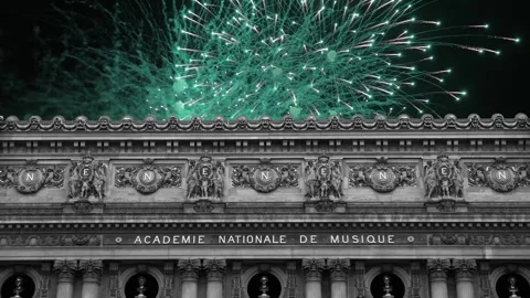 Fireworks over the Opera Garnier, Paris, France. 4K, time lapse Stock Footage 255507045