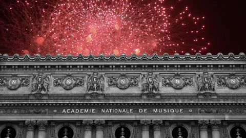 Fireworks over the Opera Garnier, Paris, France. 4K, time lapse Stock Footage 255507052