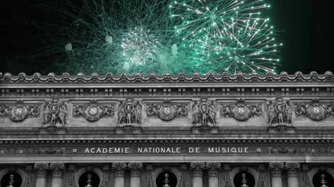 Fireworks over the Opera Garnier, Paris, France. 4K, time lapse Stock Footage 255507062