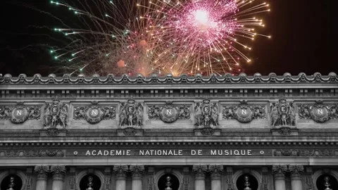 Fireworks over the Opera Garnier, Paris, France. 4K, time lapse Stock Footage 255507074