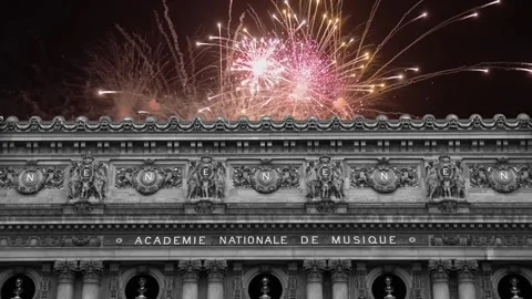 Fireworks over the Opera Garnier, Paris, France. 4K, time lapse Stock Footage 255507075