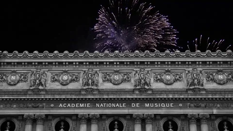 Fireworks over the Opera Garnier, Paris, France. 4K, time lapse Stock Footage 255507088