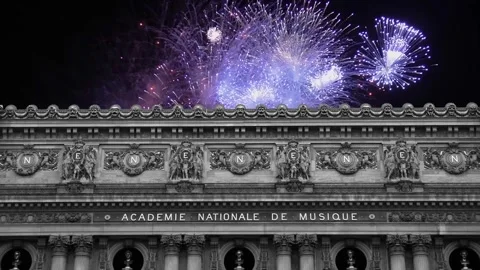Fireworks over the Opera Garnier, Paris, France. 4K, time lapse Stock Footage 255507098