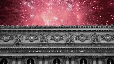 Fireworks over the Opera Garnier, Paris, France. 4K, time lapse Stock Footage 255507115