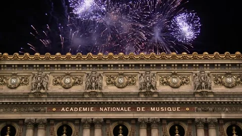 Fireworks over the Opera Garnier, Paris, France. 4K, time lapse Stock Footage 255507130