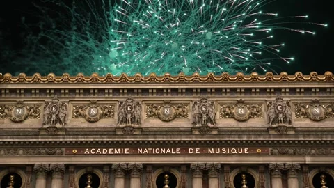 Fireworks over the Opera Garnier, Paris, France. 4K, time lapse Stock Footage 255507131