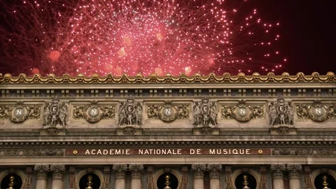 Fireworks over the Opera Garnier, Paris, France. 4K, time lapse Stock Footage 255507148