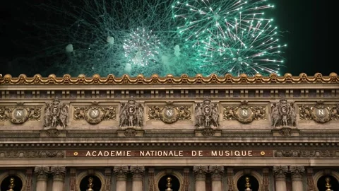 Fireworks over the Opera Garnier, Paris, France. 4K, time lapse Stock Footage 255507149