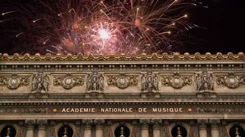Fireworks over the Opera Garnier, Paris, France. 4K, time lapse Stock Footage 255507156
