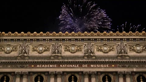 Fireworks over the Opera Garnier, Paris, France. 4K, time lapse Stock Footage 255507189