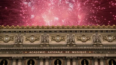 Fireworks over the Opera Garnier, Paris, France. 4K, time lapse Stock Footage 255507218