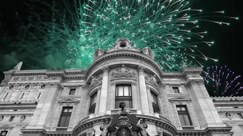Fireworks over the Opera Garnier, Paris, France. 4K, time lapse Stock Footage 255507233