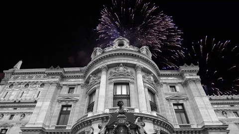 Fireworks over the Opera Garnier, Paris, France. 4K, time lapse Stock Footage 255507261