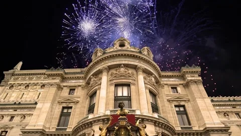 Fireworks over the Opera Garnier, Paris, France. 4K, time lapse Stock Footage 255507310