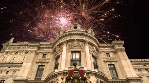 Fireworks over the Opera Garnier, Paris, France. 4K, time lapse Stock Footage 255507348